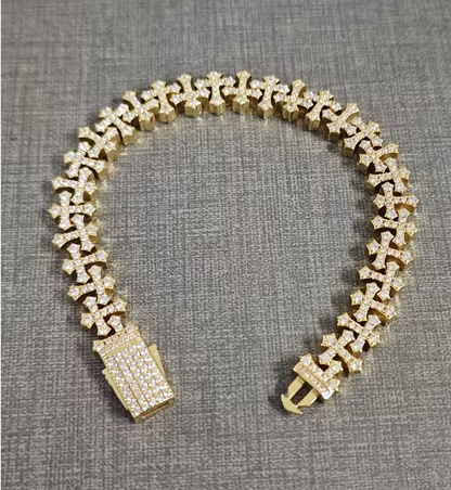 AAAAA CZ Bling Ice Out Hop Hip Small Cross Miami Cuban Chain Necklace Bracelet - DripVault