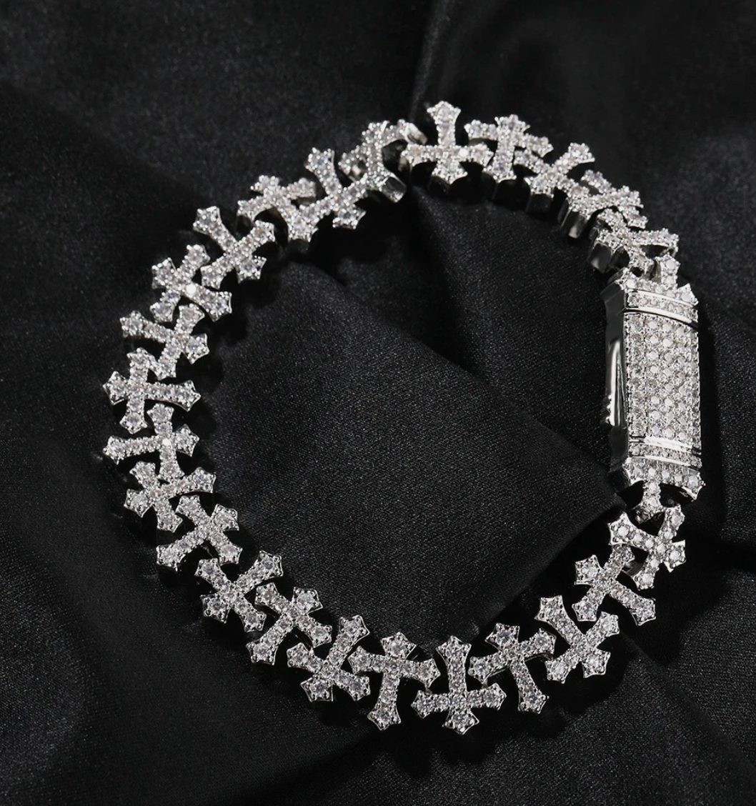 AAAAA CZ Bling Ice Out Hop Hip Small Cross Miami Cuban Chain Necklace Bracelet - DripVault