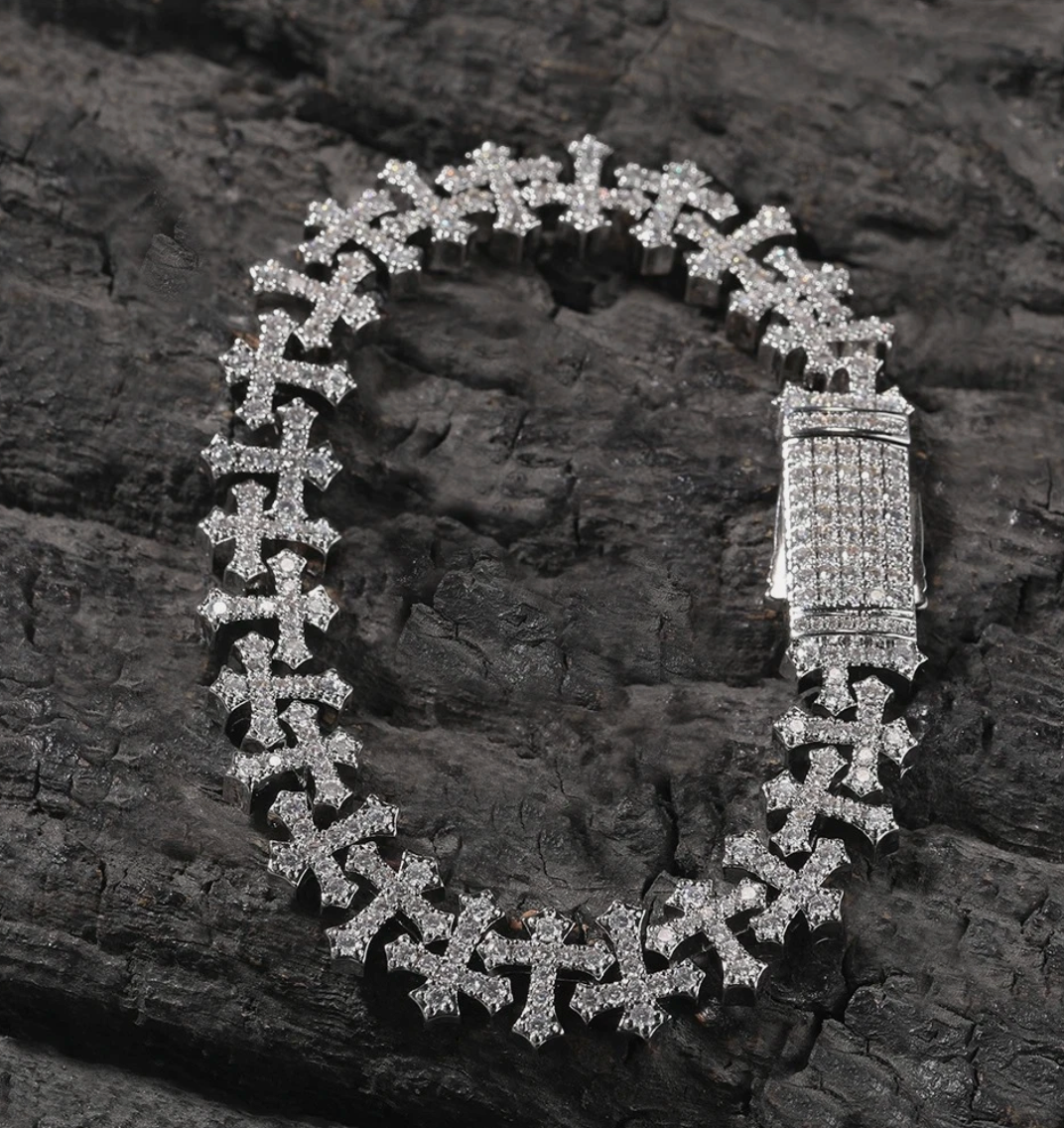 AAAAA CZ Bling Ice Out Hop Hip Small Cross Miami Cuban Chain Necklace Bracelet - DripVault