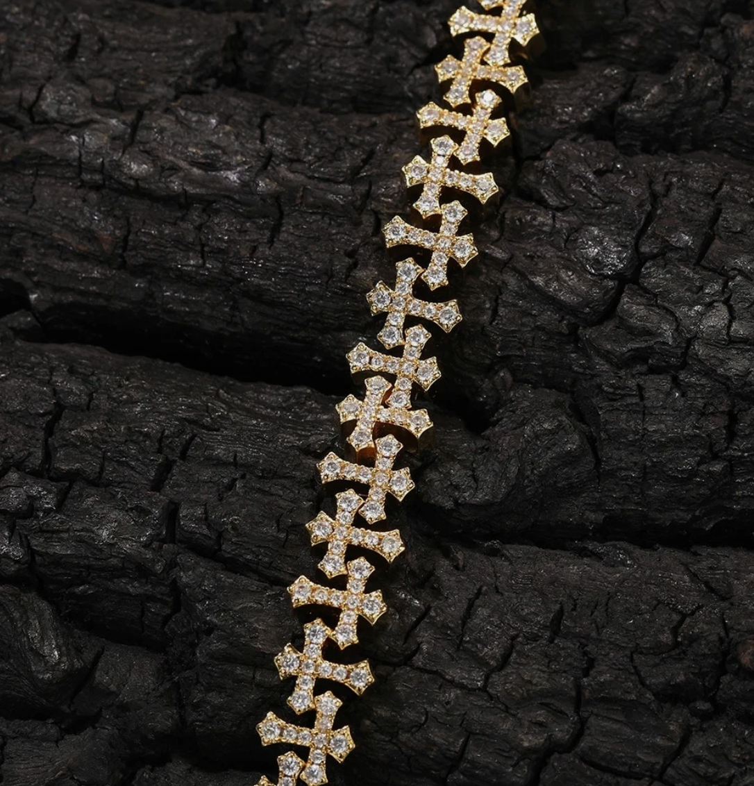 AAAAA CZ Bling Ice Out Hop Hip Small Cross Miami Cuban Chain Necklace Bracelet - DripVault