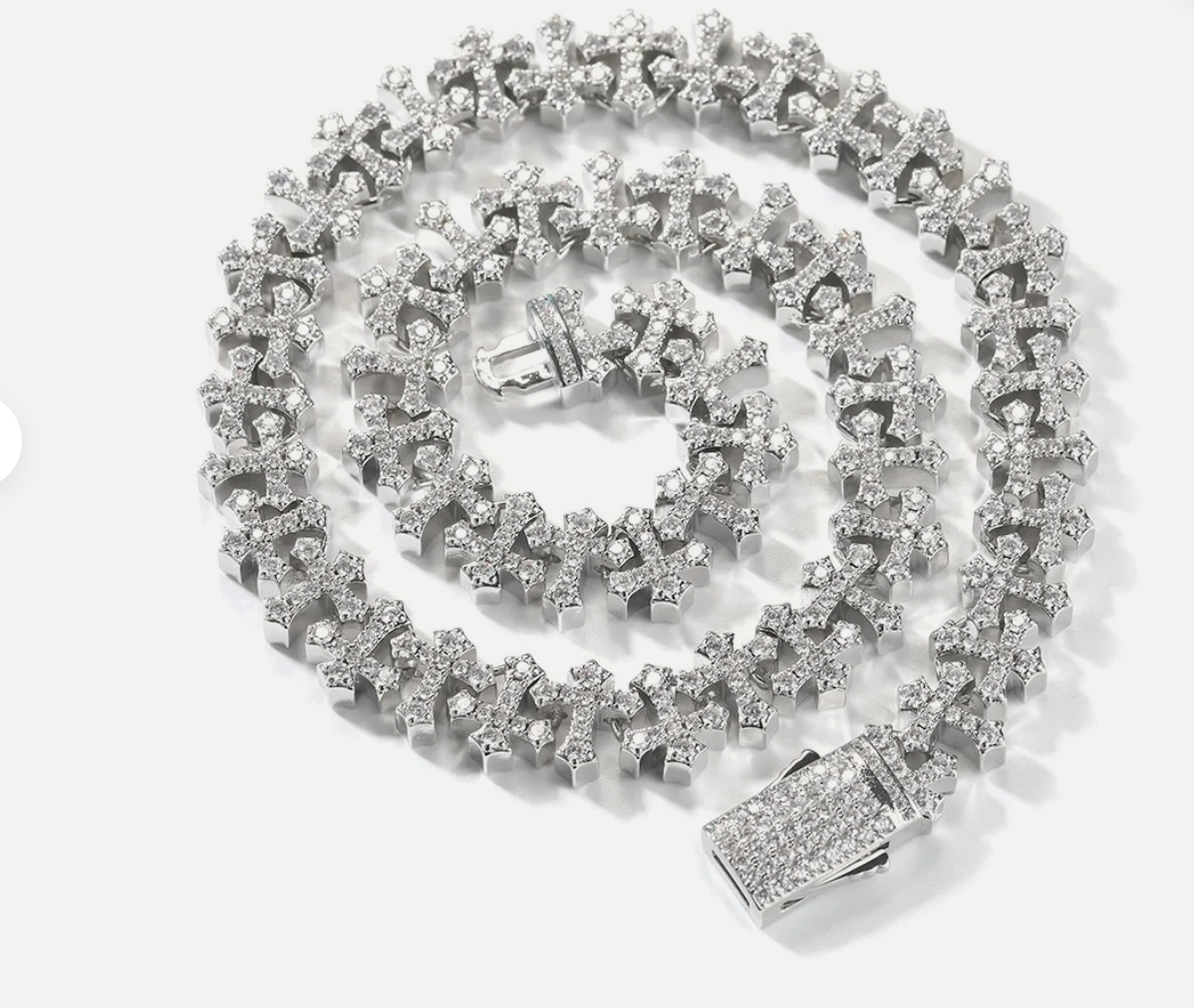 AAAAA CZ Bling Ice Out Hop Hip Small Cross Miami Cuban Chain Necklace Bracelet - DripVault