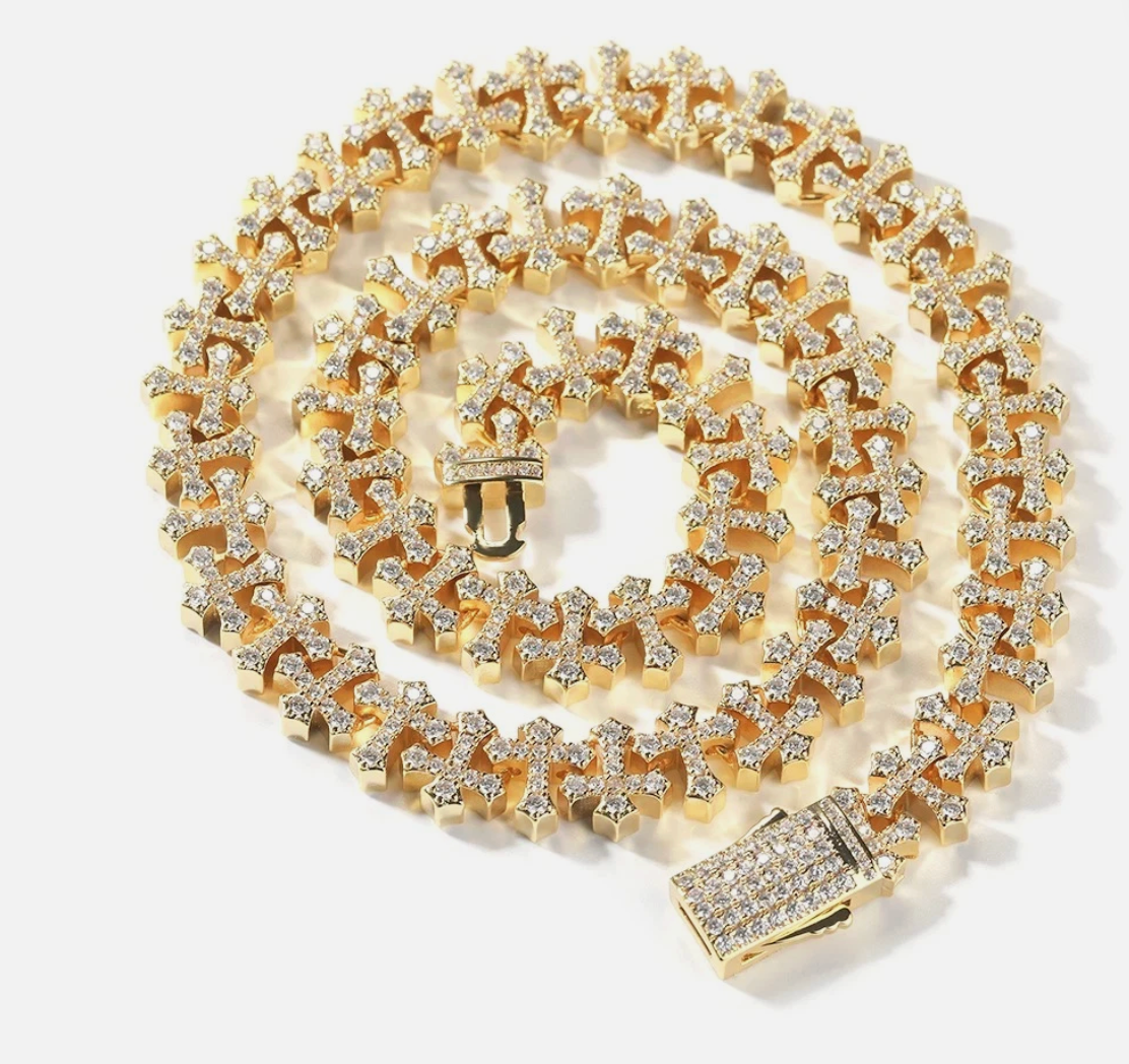 AAAAA CZ Bling Ice Out Hop Hip Small Cross Miami Cuban Chain Necklace Bracelet - DripVault