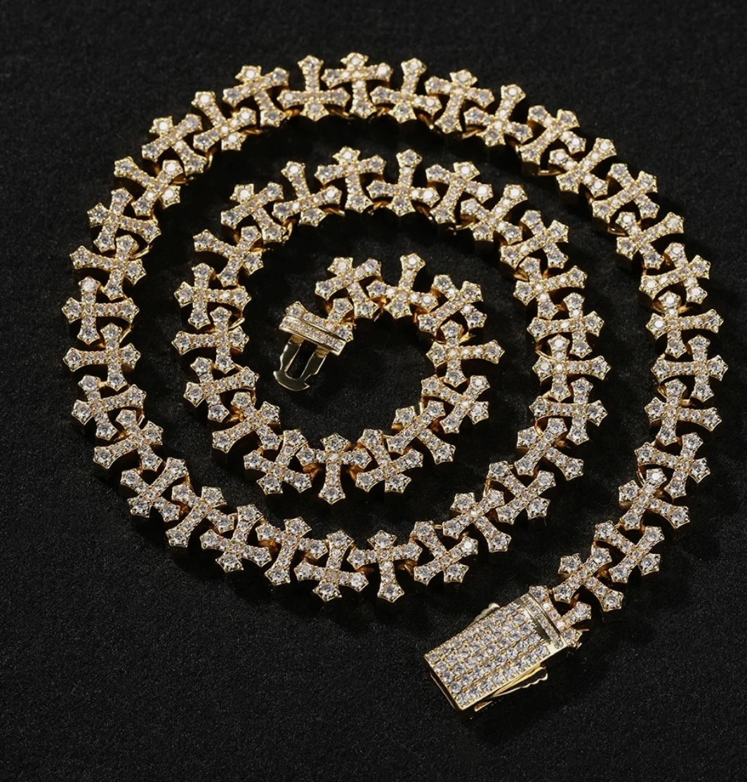 AAAAA CZ Bling Ice Out Hop Hip Small Cross Miami Cuban Chain Necklace Bracelet - DripVault