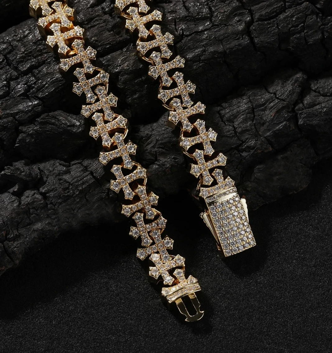 AAAAA CZ Bling Ice Out Hop Hip Small Cross Miami Cuban Chain Necklace Bracelet - DripVault