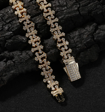 AAAAA CZ Bling Ice Out Hop Hip Small Cross Miami Cuban Chain Necklace Bracelet - DripVault