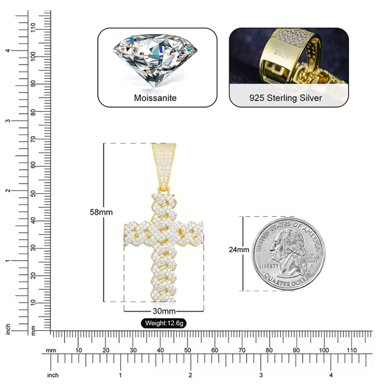 Hip Hop Cross Pendant Necklace With D VVS Moissanite Iced Out Bling 925 Silver - DripVault