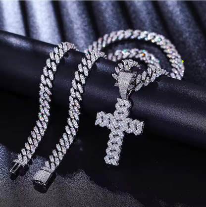 Hip Hop Cross Pendant Necklace With D VVS Moissanite Iced Out Bling 925 Silver - DripVault