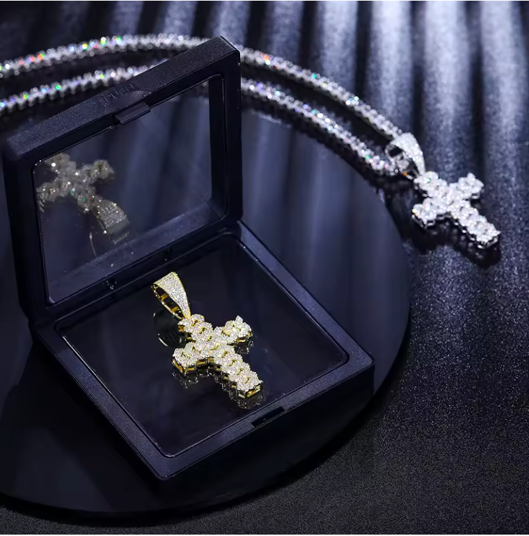 Hip Hop Cross Pendant Necklace With D VVS Moissanite Iced Out Bling 925 Silver - DripVault