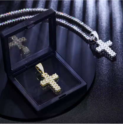 Hip Hop Cross Pendant Necklace With D VVS Moissanite Iced Out Bling 925 Silver - DripVault