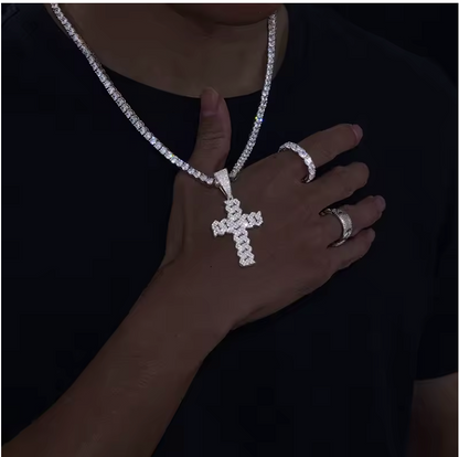 Hip Hop Cross Pendant Necklace With D VVS Moissanite Iced Out Bling 925 Silver - DripVault