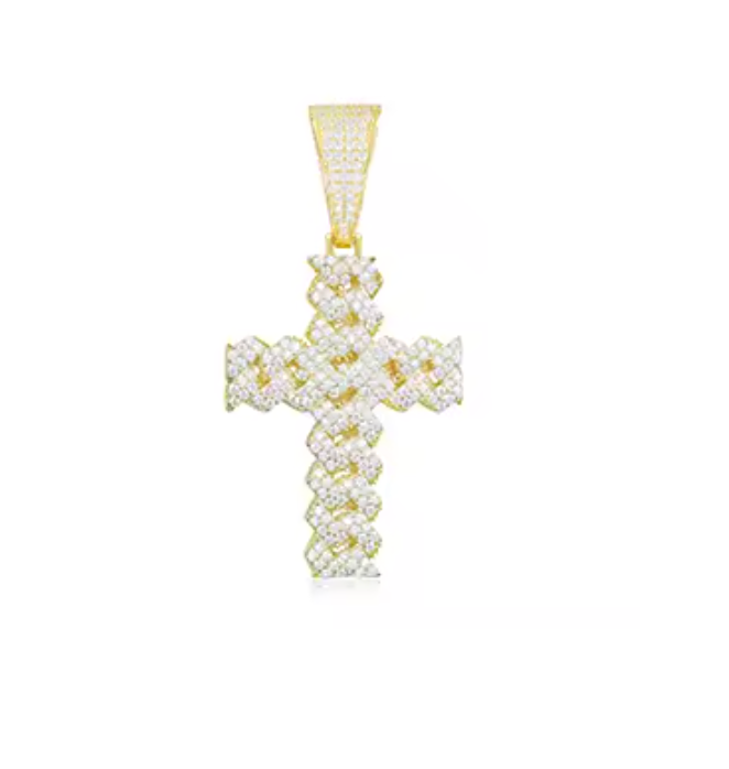 Hip Hop Cross Pendant Necklace With D VVS Moissanite Iced Out Bling 925 Silver - DripVault