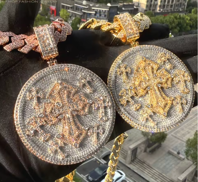 Iced Out Bling Big Cross Pendant Necklace Silver Color Prong Setting CZ - DripVault