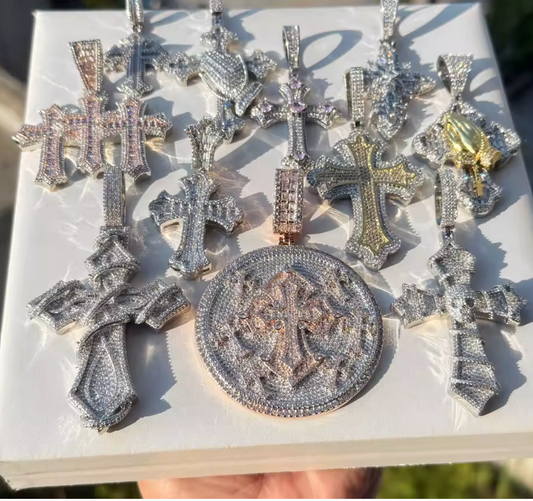 Iced Out Bling Big Cross Pendant Necklace Silver Color Prong Setting CZ - DripVault