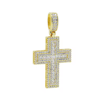 Iced Out Bling Big Cross Pendant Necklace Silver Color Prong Setting CZ - DripVault