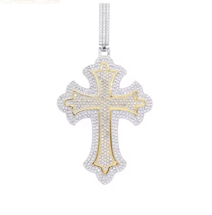 Iced Out Bling Big Cross Pendant Necklace Silver Color Prong Setting CZ - DripVault