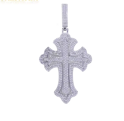 Iced Out Bling Big Cross Pendant Necklace Silver Color Prong Setting CZ - DripVault