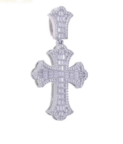 Iced Out Bling Big Cross Pendant Necklace Silver Color Prong Setting CZ - DripVault