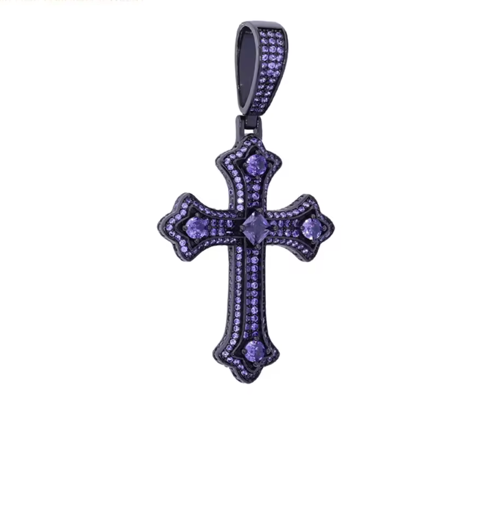 Iced Out Bling Big Cross Pendant Necklace Silver Color Prong Setting CZ - DripVault