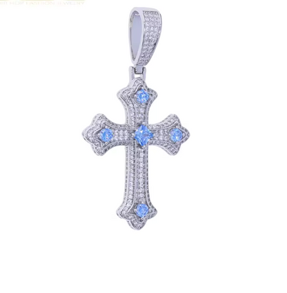 Iced Out Bling Big Cross Pendant Necklace Silver Color Prong Setting CZ - DripVault