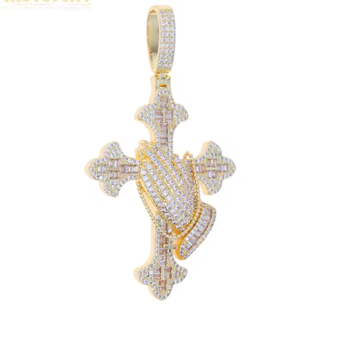 Iced Out Bling Big Cross Pendant Necklace Silver Color Prong Setting CZ - DripVault