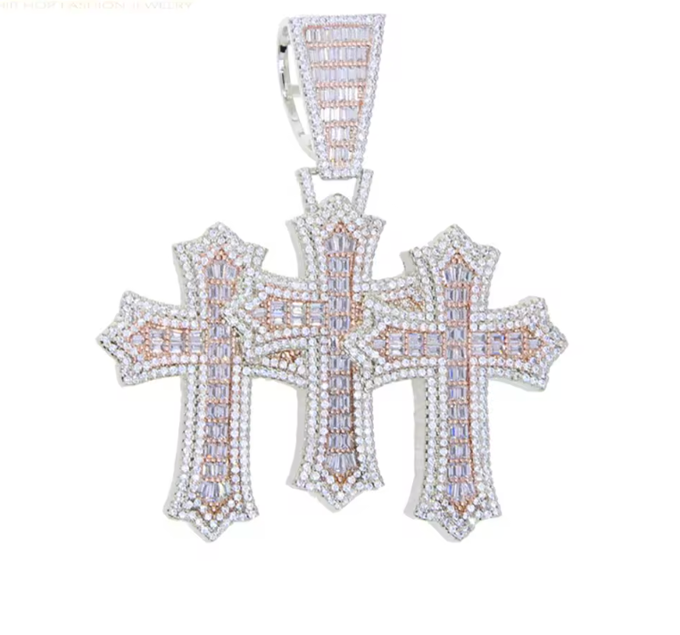 Iced Out Bling Big Cross Pendant Necklace Silver Color Prong Setting CZ - DripVault