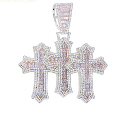 Iced Out Bling Big Cross Pendant Necklace Silver Color Prong Setting CZ - DripVault