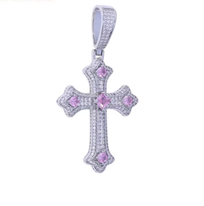 Iced Out Bling Big Cross Pendant Necklace Silver Color Prong Setting CZ - DripVault