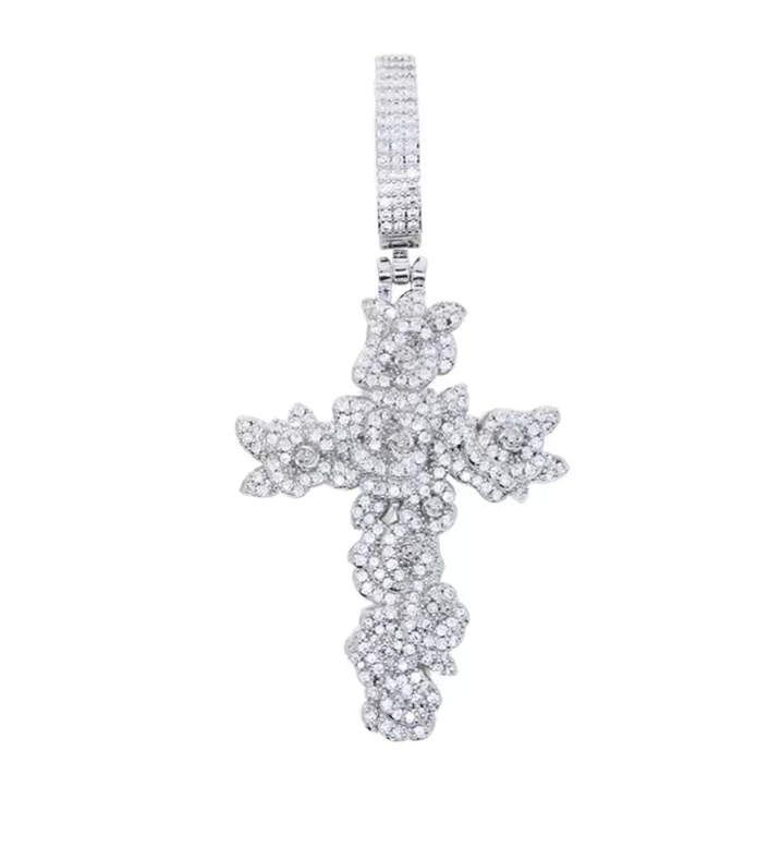Iced Out Bling Big Cross Pendant Necklace Silver Color Prong Setting CZ - DripVault