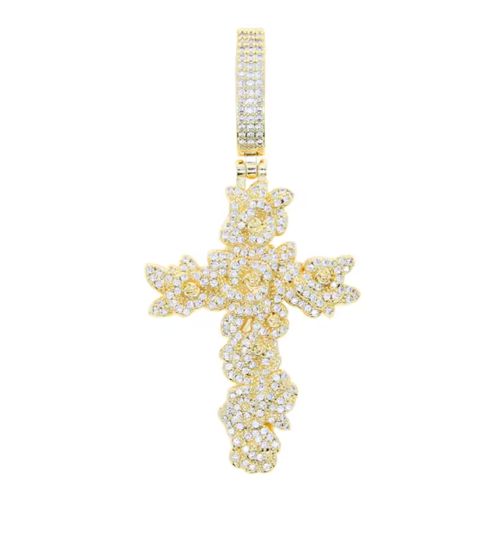 Iced Out Bling Big Cross Pendant Necklace Silver Color Prong Setting CZ - DripVault