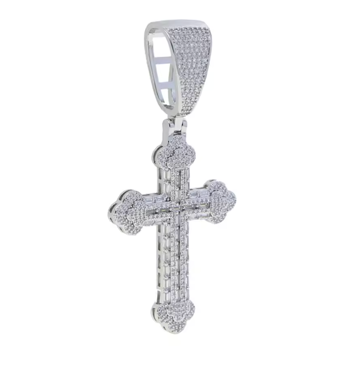 Iced Out Bling Big Cross Pendant Necklace Silver Color Prong Setting CZ - DripVault