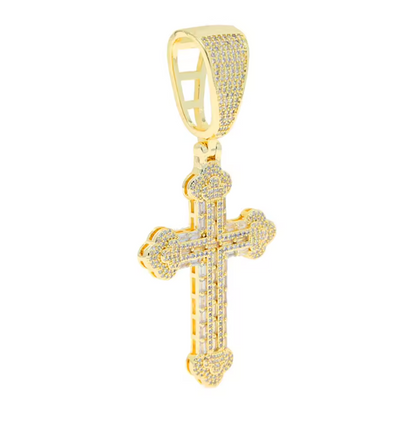 Iced Out Bling Big Cross Pendant Necklace Silver Color Prong Setting CZ - DripVault