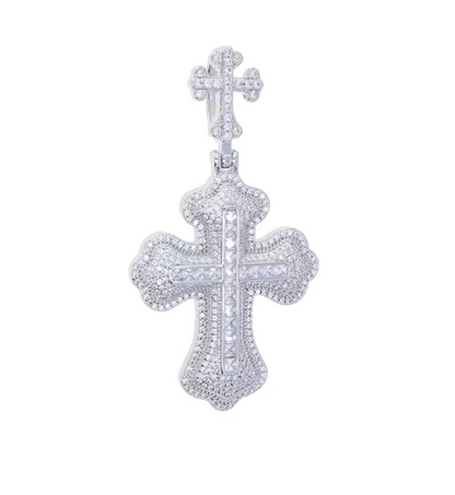 Iced Out Bling Big Cross Pendant Necklace Silver Color Prong Setting CZ - DripVault