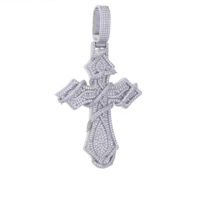 Iced Out Bling Big Cross Pendant Necklace Silver Color Prong Setting CZ - DripVault