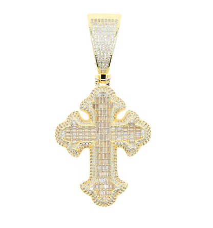 Iced Out Bling Big Cross Pendant Necklace Silver Color Prong Setting CZ - DripVault