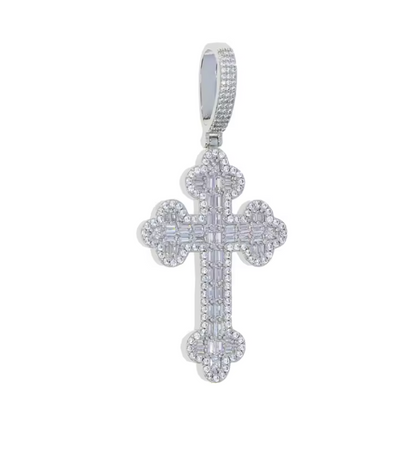 Iced Out Bling Big Cross Pendant Necklace Silver Color Prong Setting CZ - DripVault