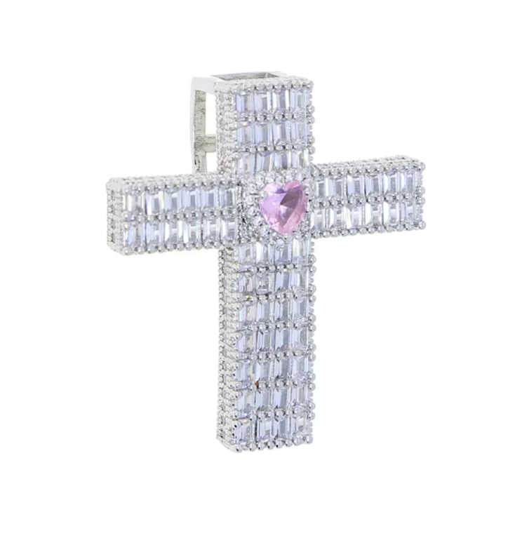 Iced Out Bling Big Cross Pendant Necklace Silver Color Prong Setting CZ - DripVault