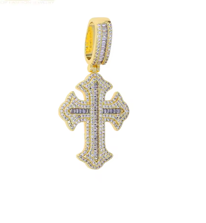 Iced Out Bling Big Cross Pendant Necklace Silver Color Prong Setting CZ - DripVault