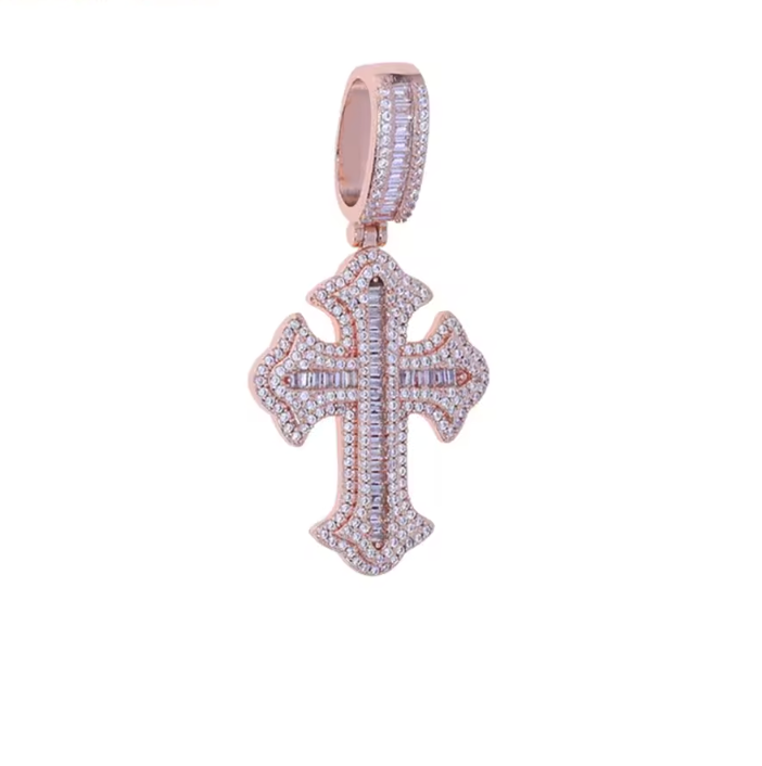 Iced Out Bling Big Cross Pendant Necklace Silver Color Prong Setting CZ - DripVault