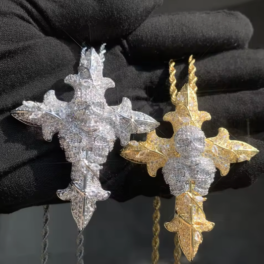 Skull Cross Hip Hop Pendant Necklace Gold Silver Color Chain CZ Rapper Jewelry - DripVault