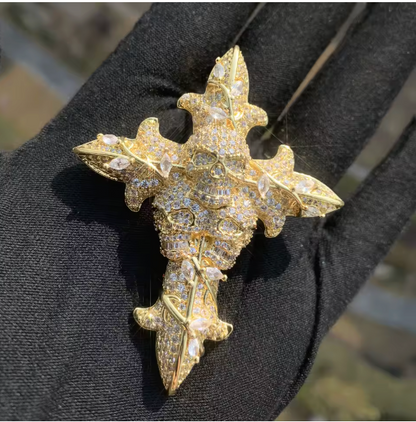 Skull Cross Hip Hop Pendant Necklace Gold Silver Color Chain CZ Rapper Jewelry - DripVault