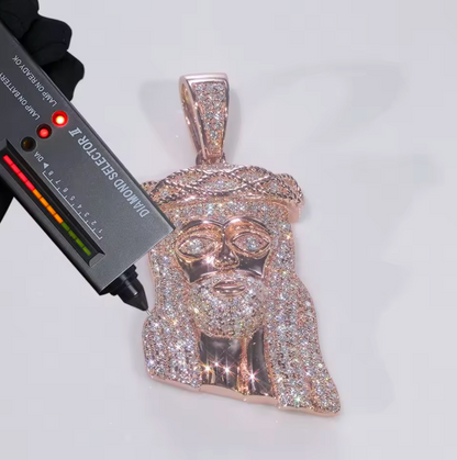 Moissanite Hip Hop Jewelry Jesus Head Pendant Pass Diamnd Test 925 Silver Rope - DripVault