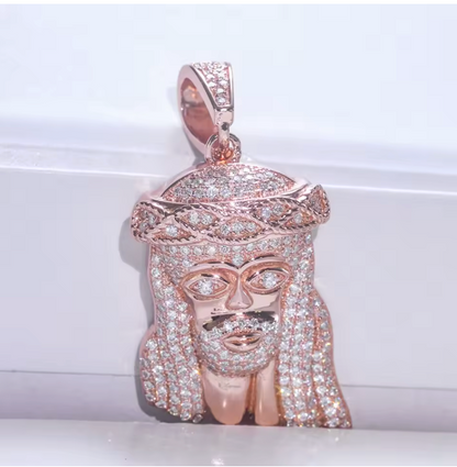 Moissanite Hip Hop Jewelry Jesus Head Pendant Pass Diamnd Test 925 Silver Rope - DripVault