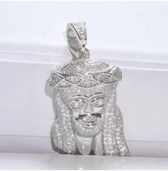 Moissanite Hip Hop Jewelry Jesus Head Pendant Pass Diamnd Test 925 Silver Rope - DripVault