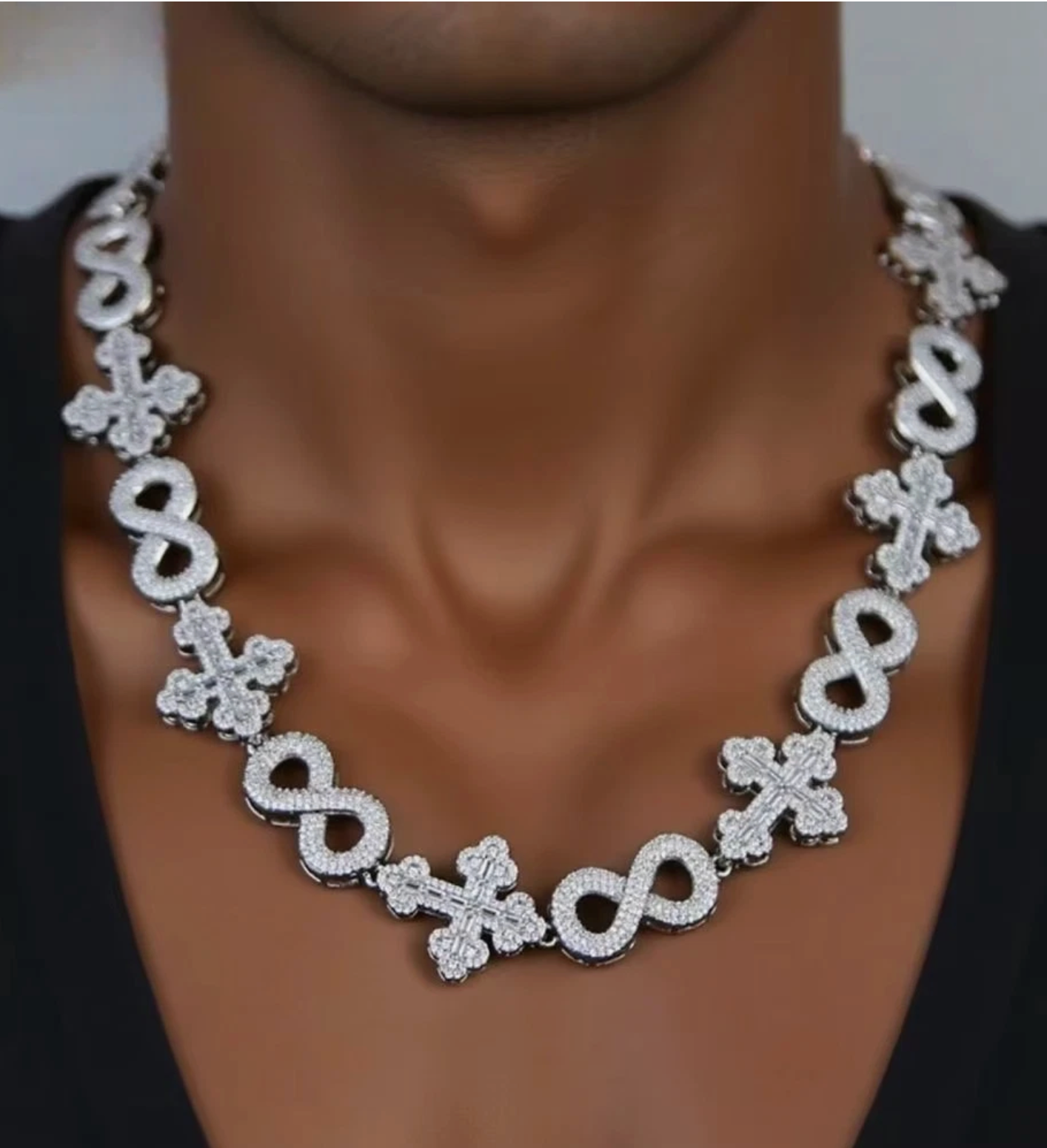 Iced Out Infinity Cross Necklace for Men Women Silver Color Prong Setting AAAAA+ CZ - DripVault