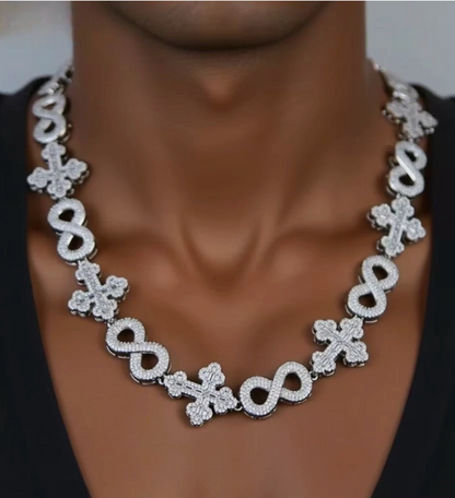 Iced Out Infinity Cross Necklace for Men Women Silver Color Prong Setting AAAAA+ CZ - DripVault