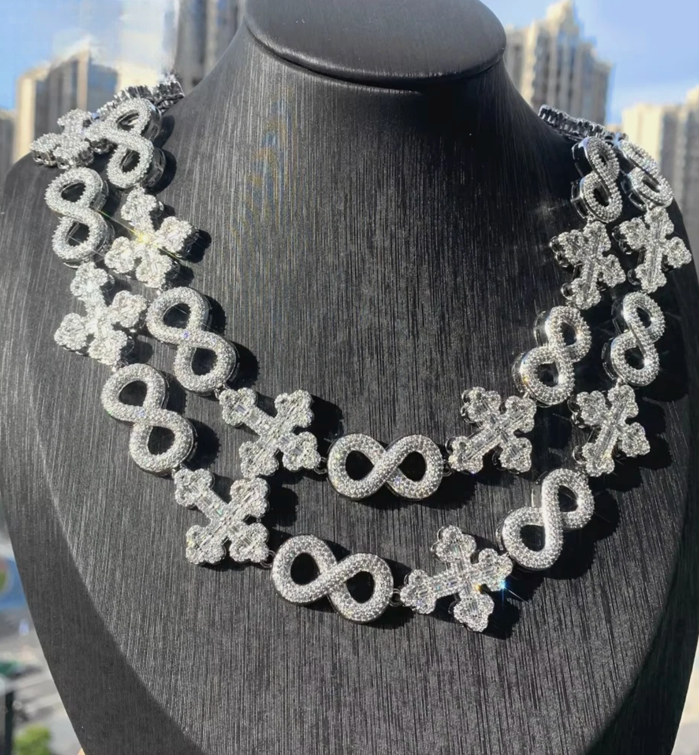 Iced Out Infinity Cross Necklace for Men Women Silver Color Prong Setting AAAAA+ CZ - DripVault