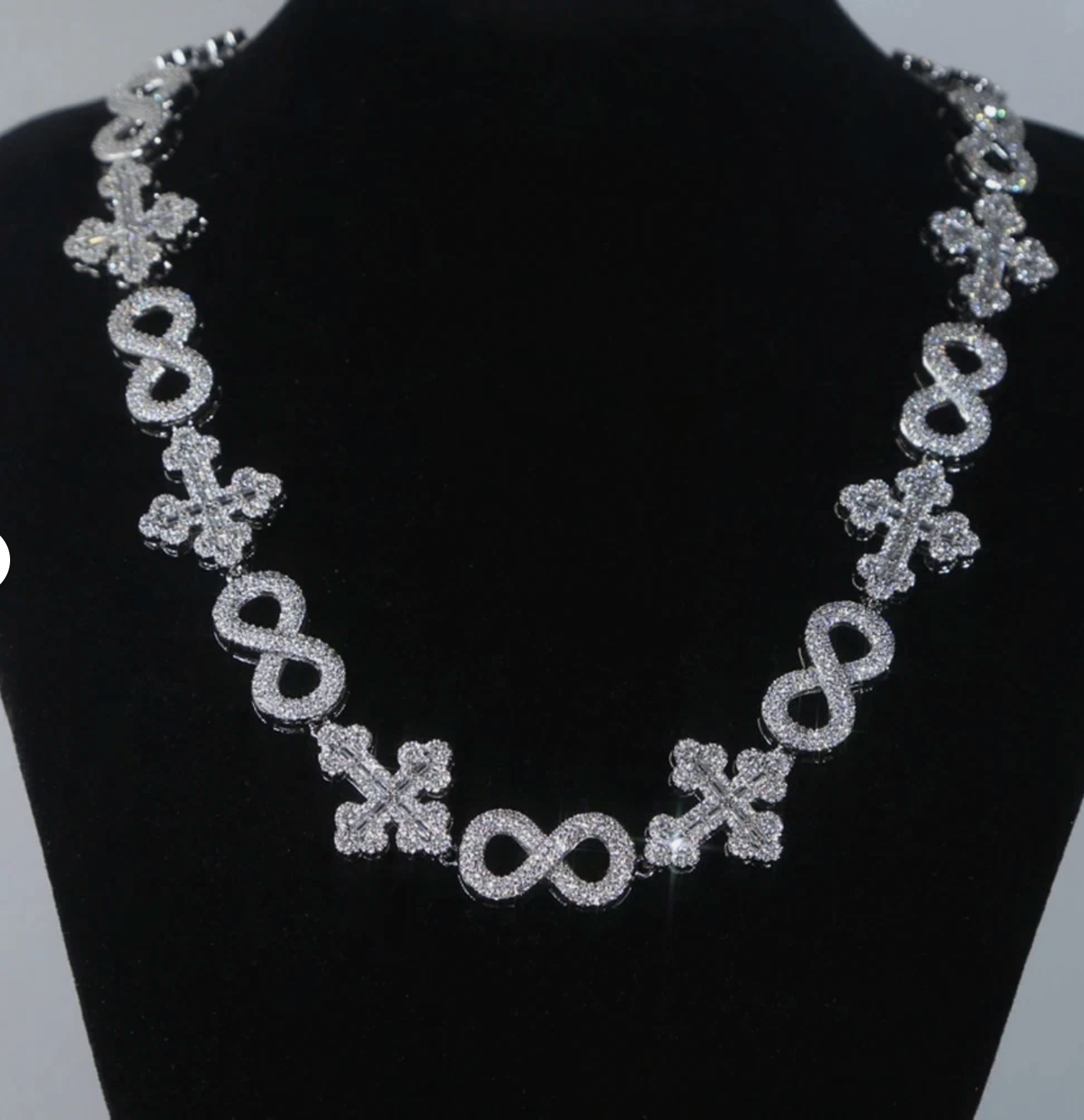 Iced Out Infinity Cross Necklace for Men Women Silver Color Prong Setting AAAAA+ CZ - DripVault