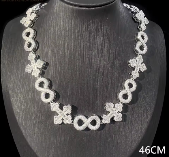 Iced Out Infinity Cross Necklace for Men Women Silver Color Prong Setting AAAAA+ CZ - DripVault