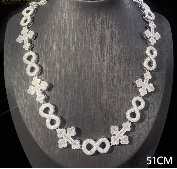 Iced Out Infinity Cross Necklace for Men Women Silver Color Prong Setting AAAAA+ CZ - DripVault