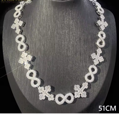 Iced Out Infinity Cross Necklace for Men Women Silver Color Prong Setting AAAAA+ CZ - DripVault